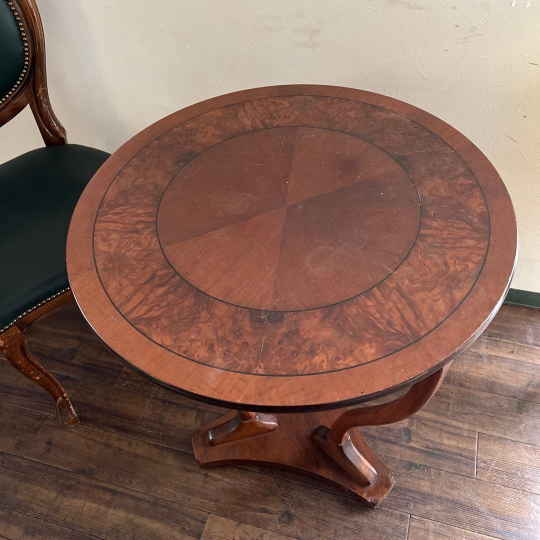 k519r121 特徴的な曲線レッグのアンティーク調ラウンドテーブル 象嵌細工