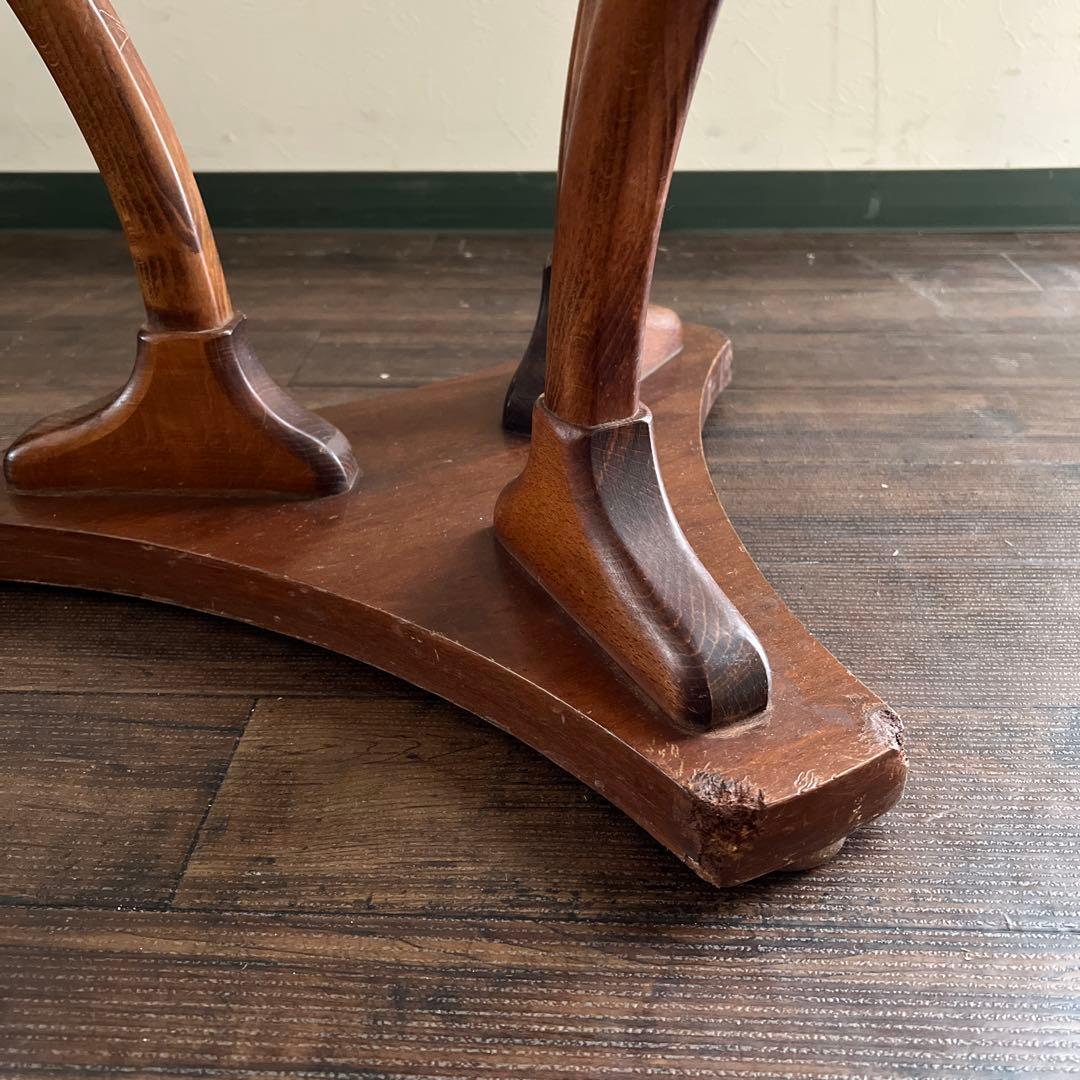 k519r121 特徴的な曲線レッグのアンティーク調ラウンドテーブル 象嵌細工