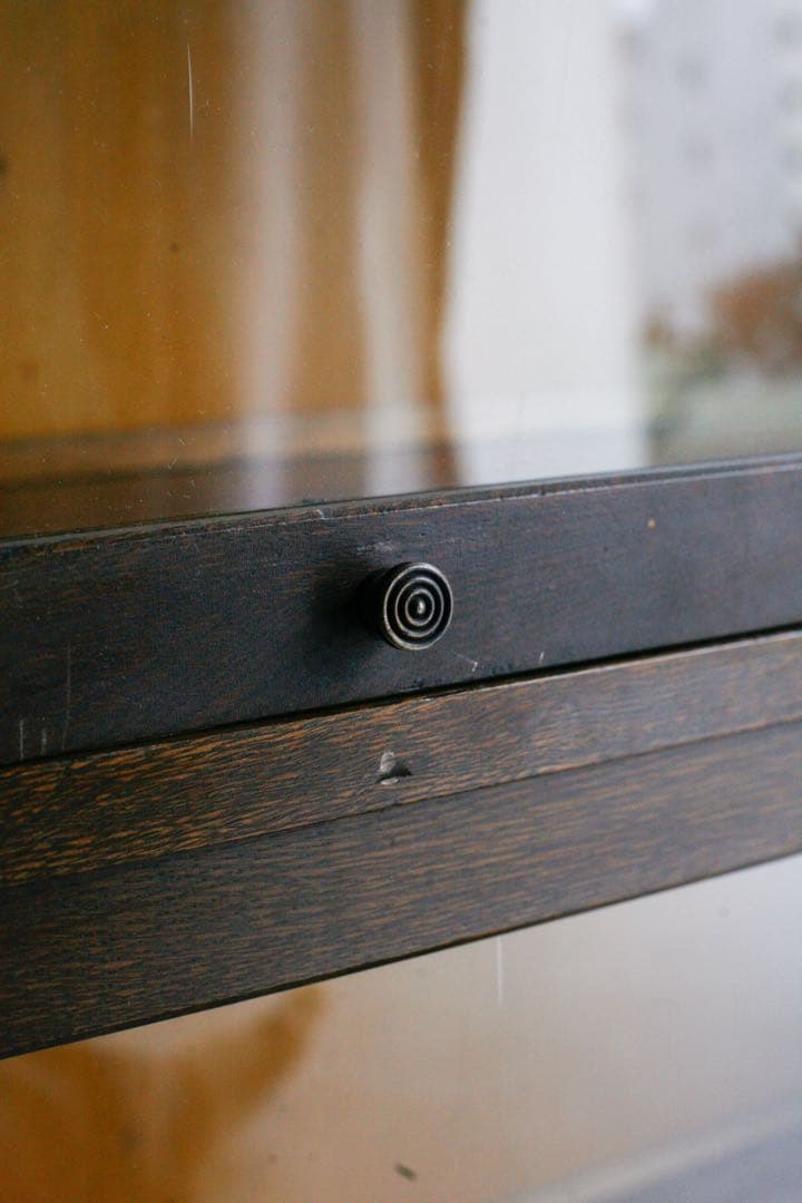 ガラス戸　収納棚　本棚　タモ材　シェルフ キャビネット　アンティーク　古家具