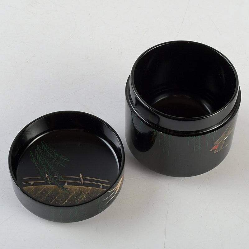 ちゃちゃ　蒔絵師　中林貴山作　柳に燕蒔絵　雪吹　棗　共箱　V　9352