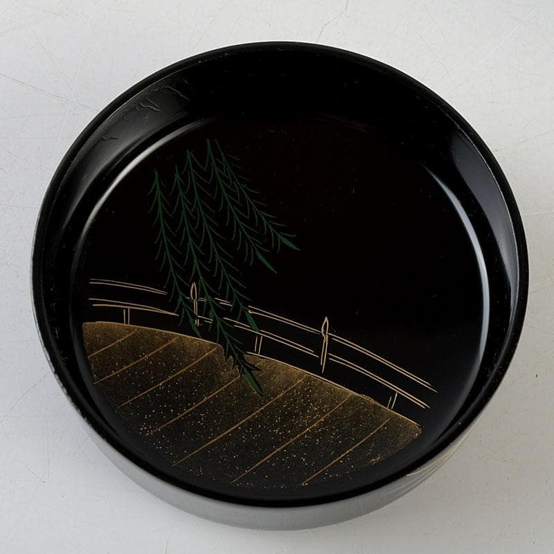 ちゃちゃ　蒔絵師　中林貴山作　柳に燕蒔絵　雪吹　棗　共箱　V　9352