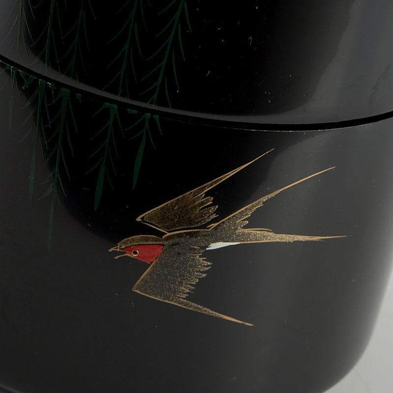 ちゃちゃ　蒔絵師　中林貴山作　柳に燕蒔絵　雪吹　棗　共箱　V　9352