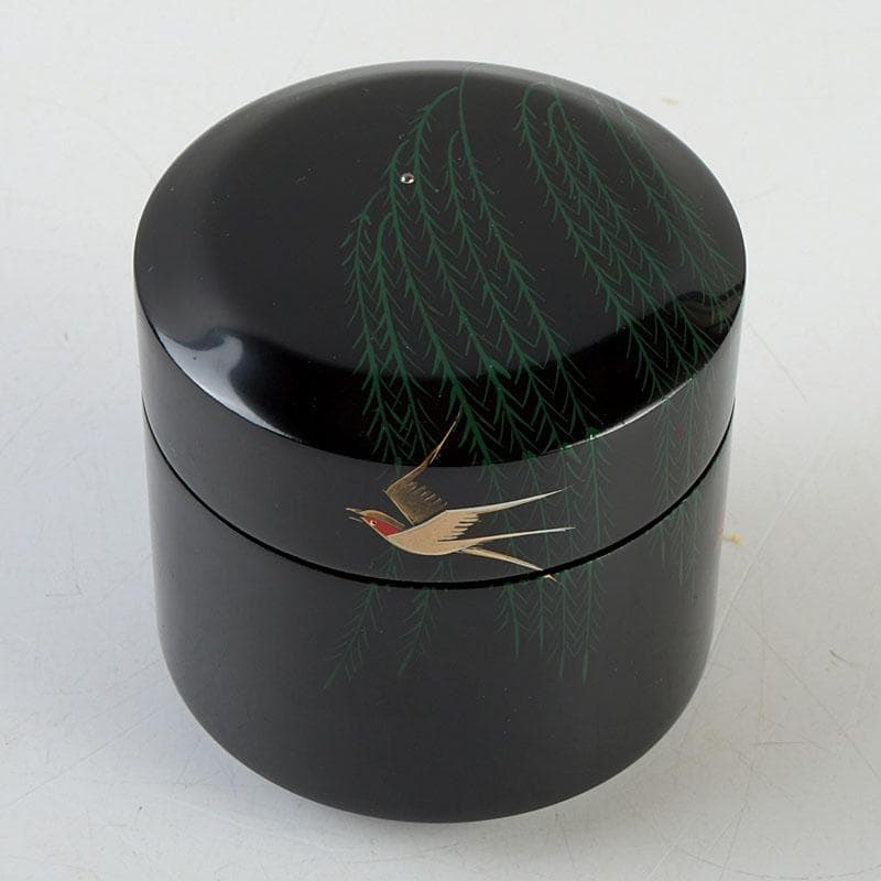 ちゃちゃ　蒔絵師　中林貴山作　柳に燕蒔絵　雪吹　棗　共箱　V　9352