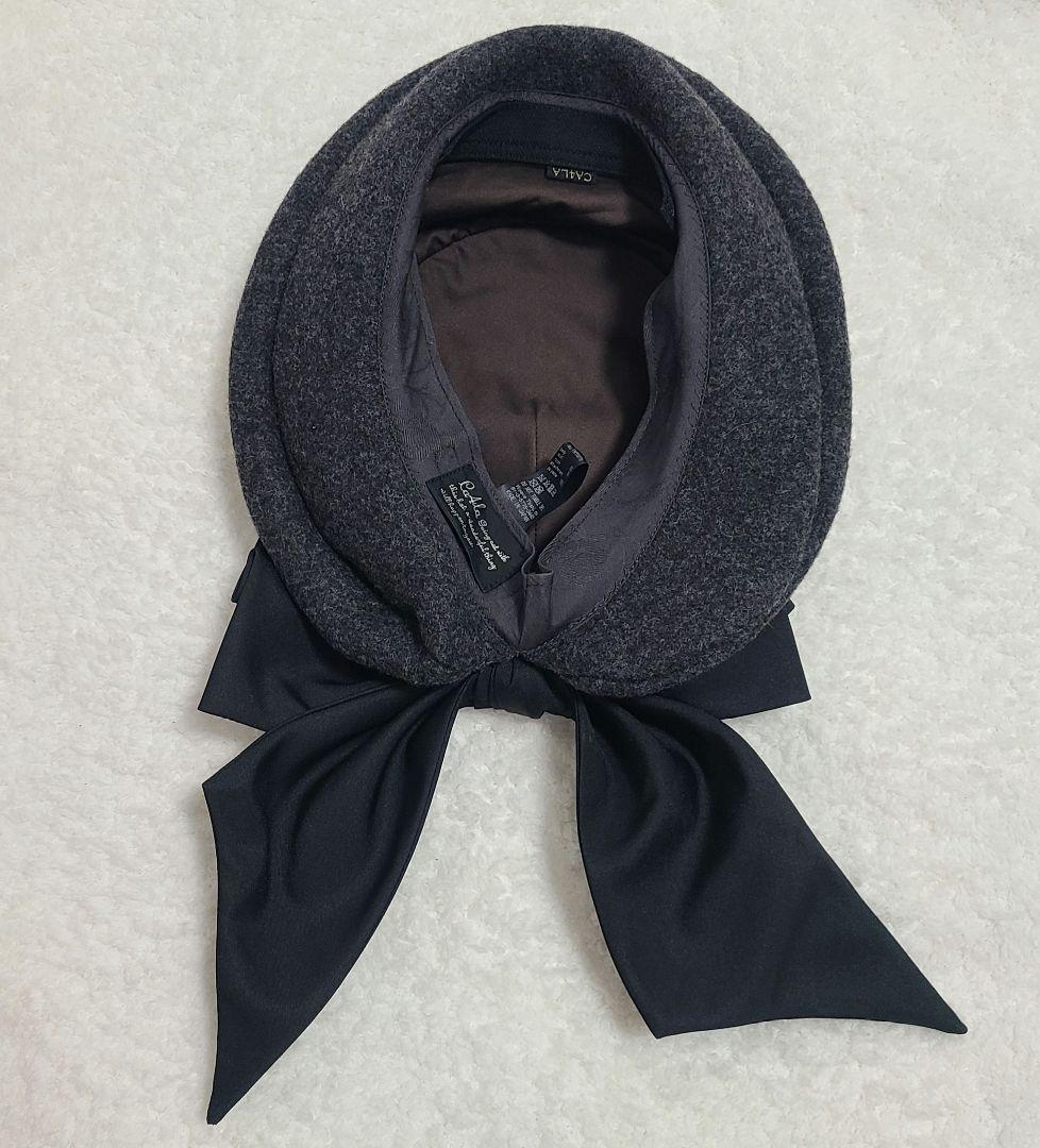 美品✨ CA4LA ウールハット リボン付き ダークグレー 秋冬素材