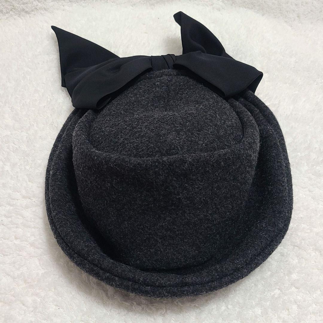美品✨ CA4LA ウールハット リボン付き ダークグレー 秋冬素材