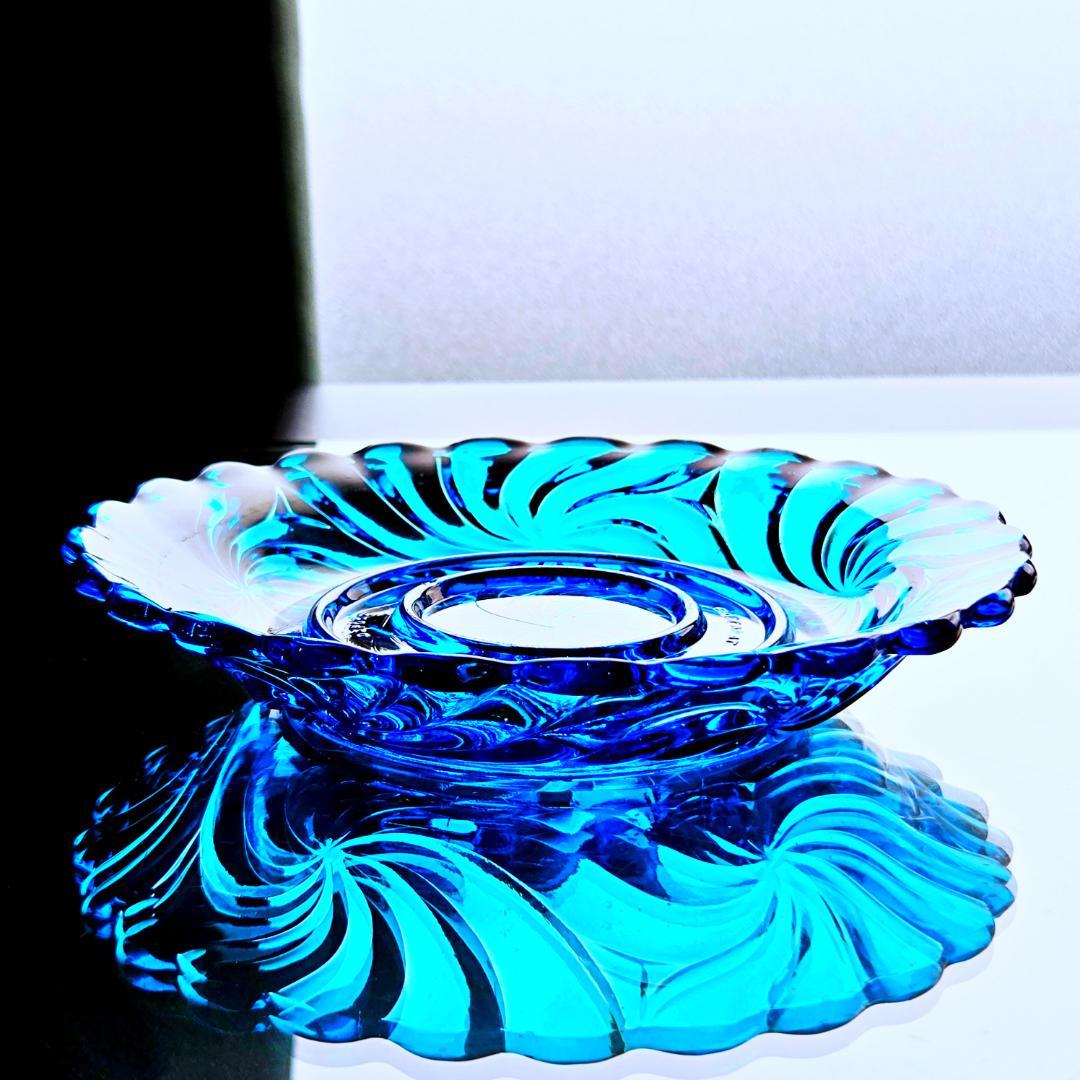 蒼いオールドバカラ ローザスミュルティプルのプレート【1916年】希少