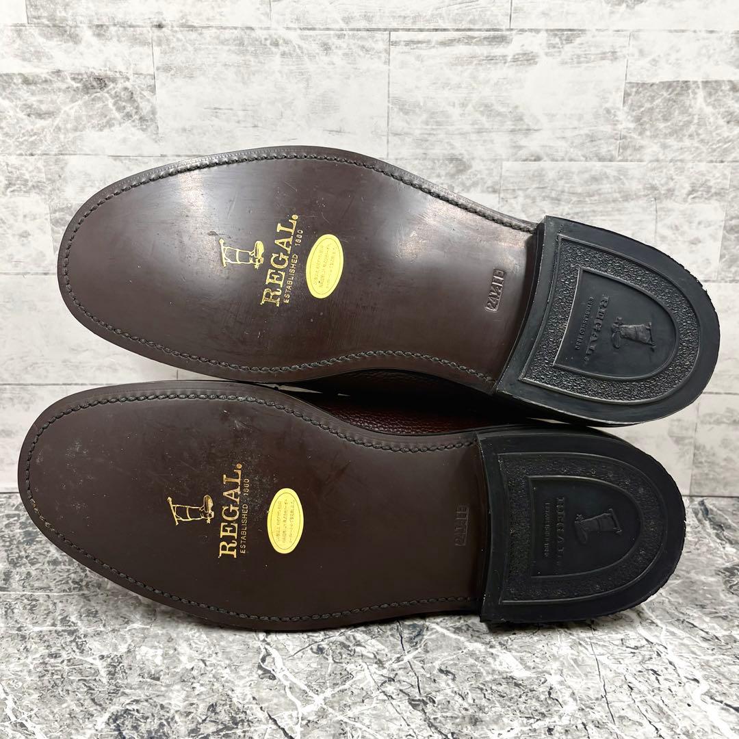 【美品】 リーガル 革靴 ドレスシューズ 24.5 プレーントゥ ヴァーガンディ