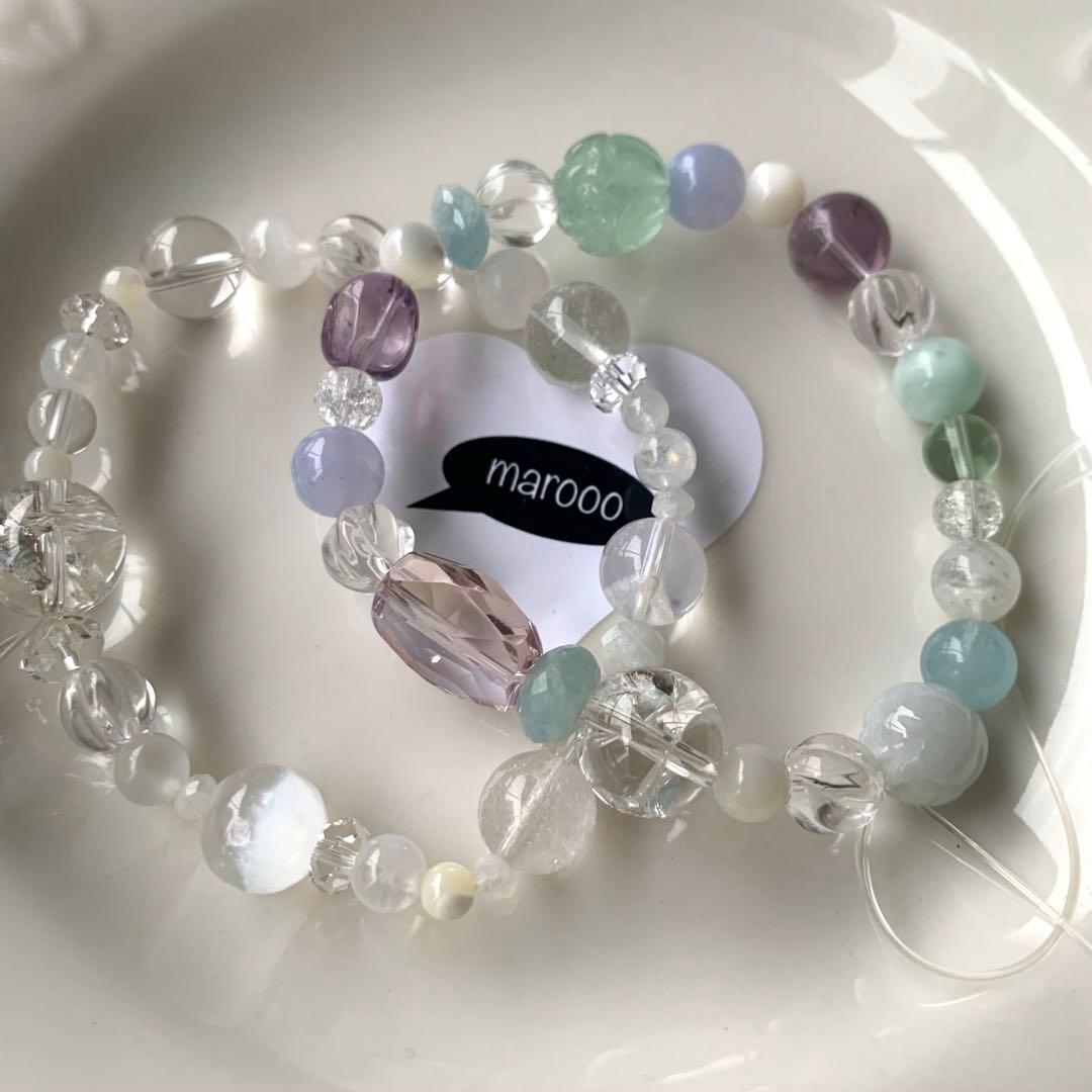 天然石ブレスレットタロ様2点おまとめアイリスクォーツ水晶ムーンストーントパーズ