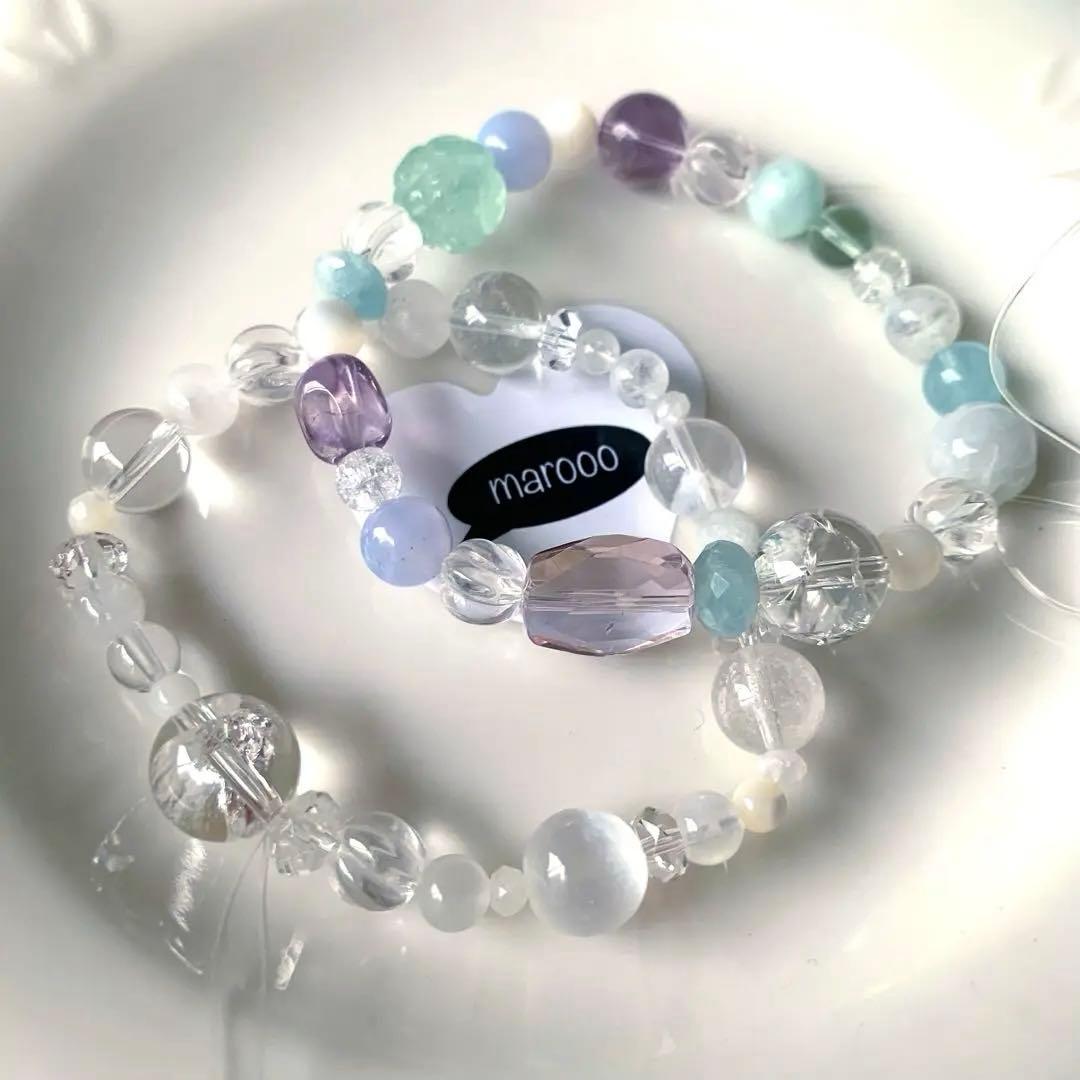 天然石ブレスレットタロ様2点おまとめアイリスクォーツ水晶ムーンストーントパーズ
