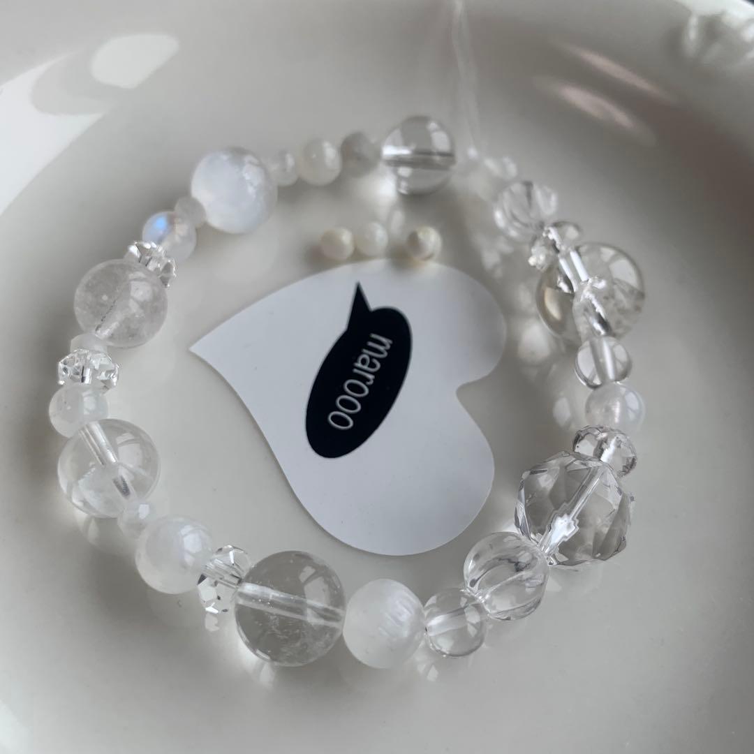 天然石ブレスレットタロ様2点おまとめアイリスクォーツ水晶ムーンストーントパーズ