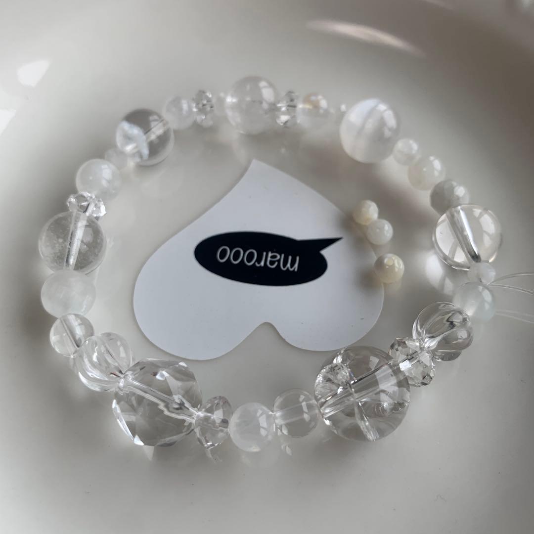 天然石ブレスレットタロ様2点おまとめアイリスクォーツ水晶ムーンストーントパーズ