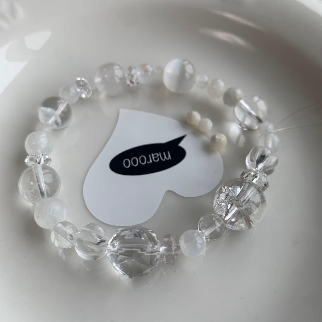 天然石ブレスレットタロ様2点おまとめアイリスクォーツ水晶ムーンストーントパーズ