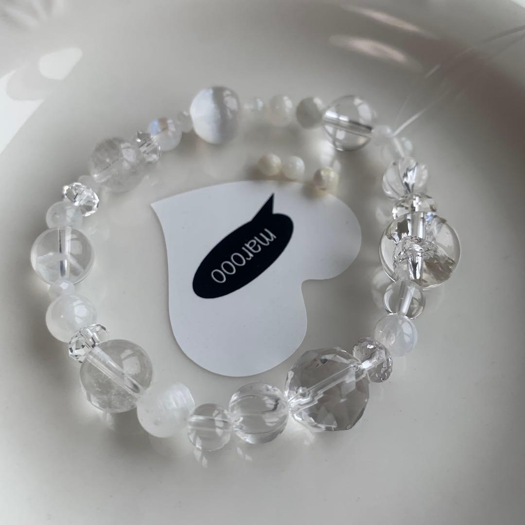 天然石ブレスレットタロ様2点おまとめアイリスクォーツ水晶ムーンストーントパーズ