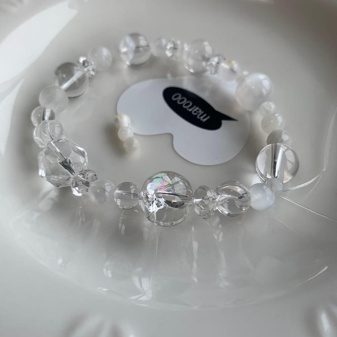 天然石ブレスレットタロ様2点おまとめアイリスクォーツ水晶ムーンストーントパーズ