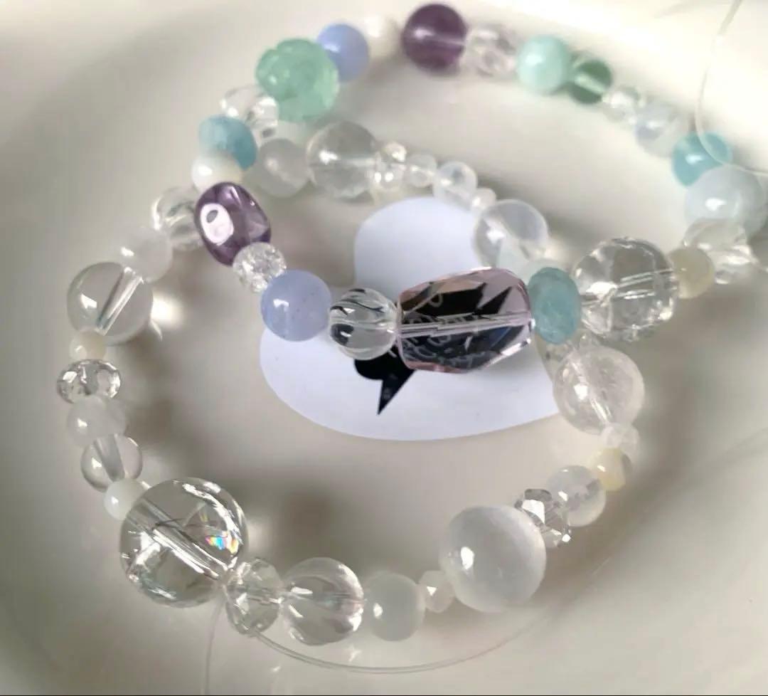 天然石ブレスレットタロ様2点おまとめアイリスクォーツ水晶ムーンストーントパーズ