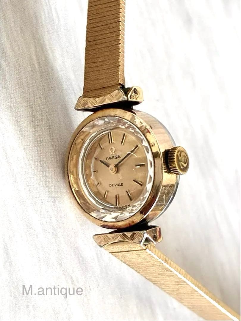 【OH済】OMEGA ゴールドデビル カットガラス 手巻きアンティーク時計