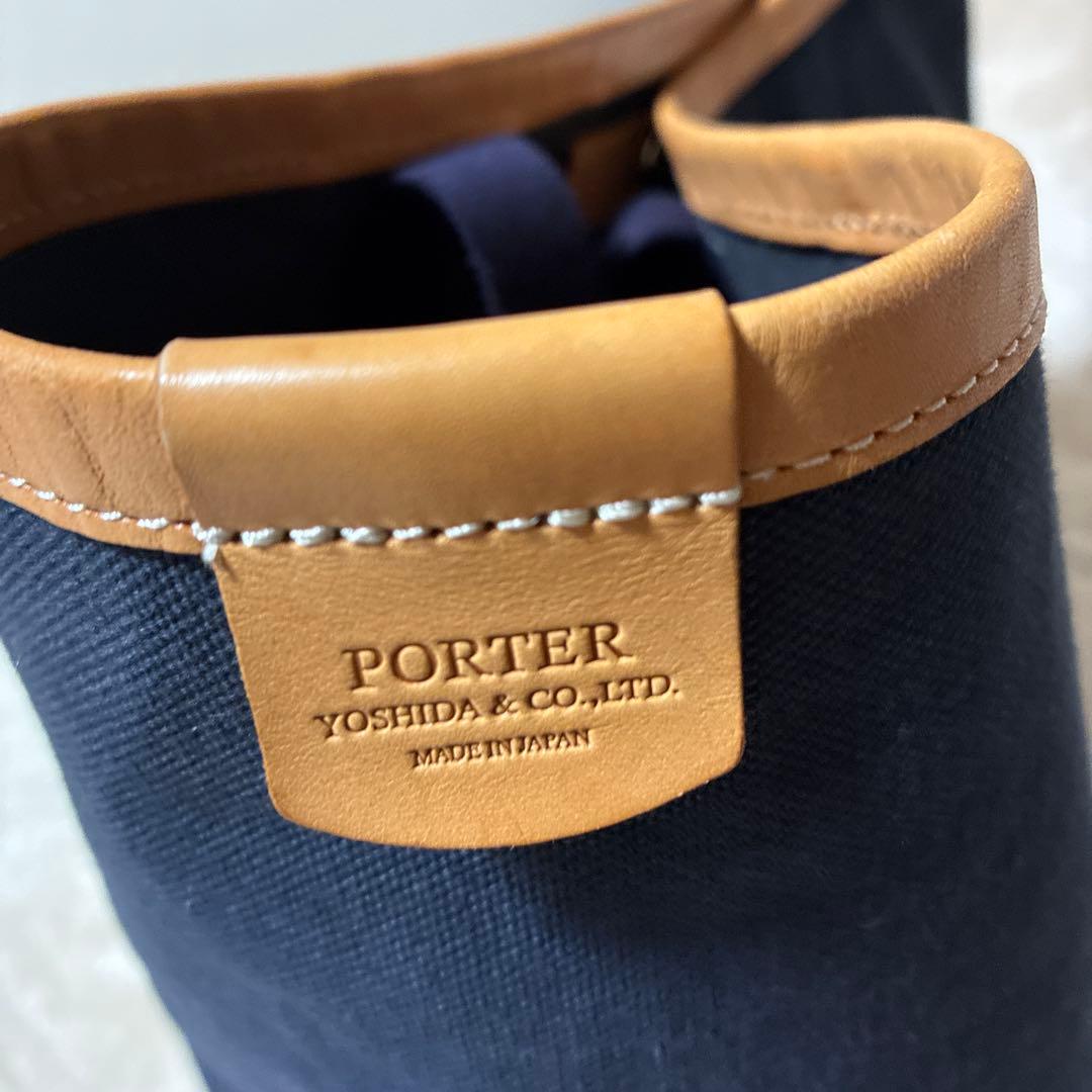 極美品　ポーター　リセス　トートバッグ　キャンバス　レザー　ネイビー　大容量