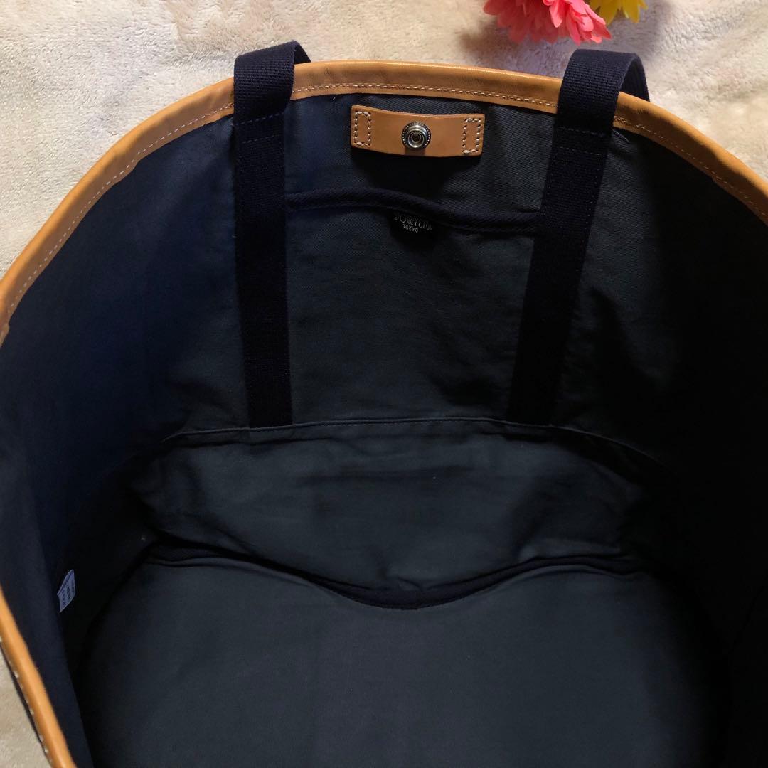 極美品　ポーター　リセス　トートバッグ　キャンバス　レザー　ネイビー　大容量