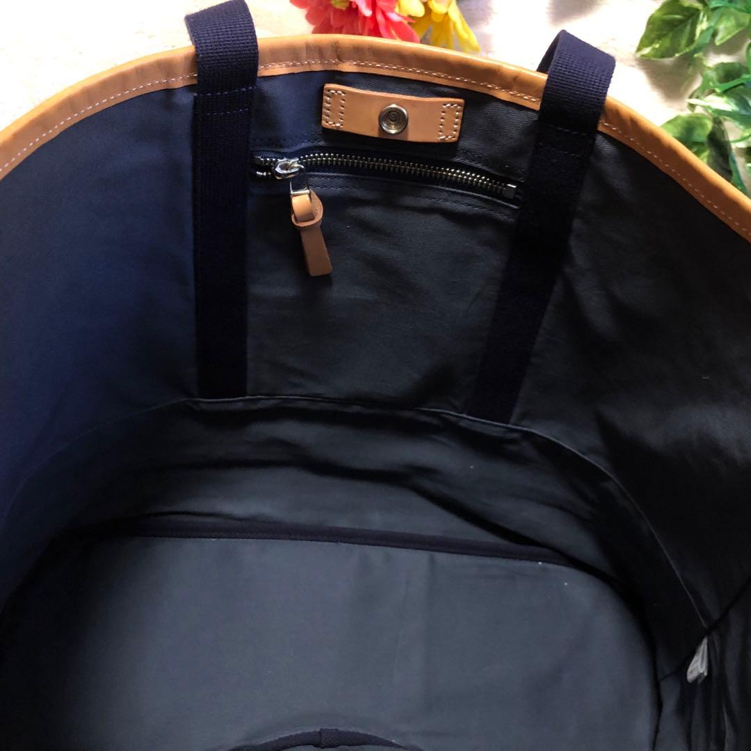 極美品　ポーター　リセス　トートバッグ　キャンバス　レザー　ネイビー　大容量