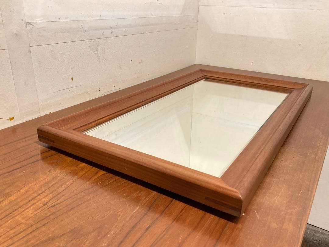 70〜80's ヴィンテージ チーク無垢材 壁掛け鏡 ウォールミラー 北欧モダン