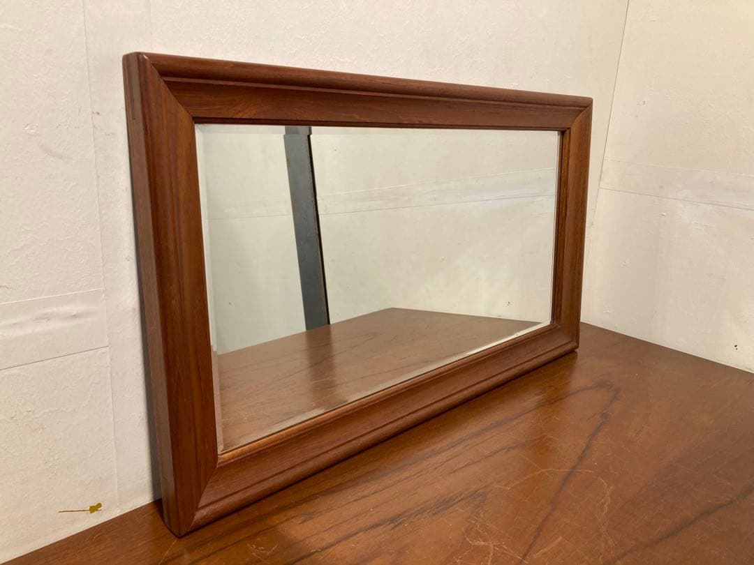 70〜80's ヴィンテージ チーク無垢材 壁掛け鏡 ウォールミラー 北欧モダン