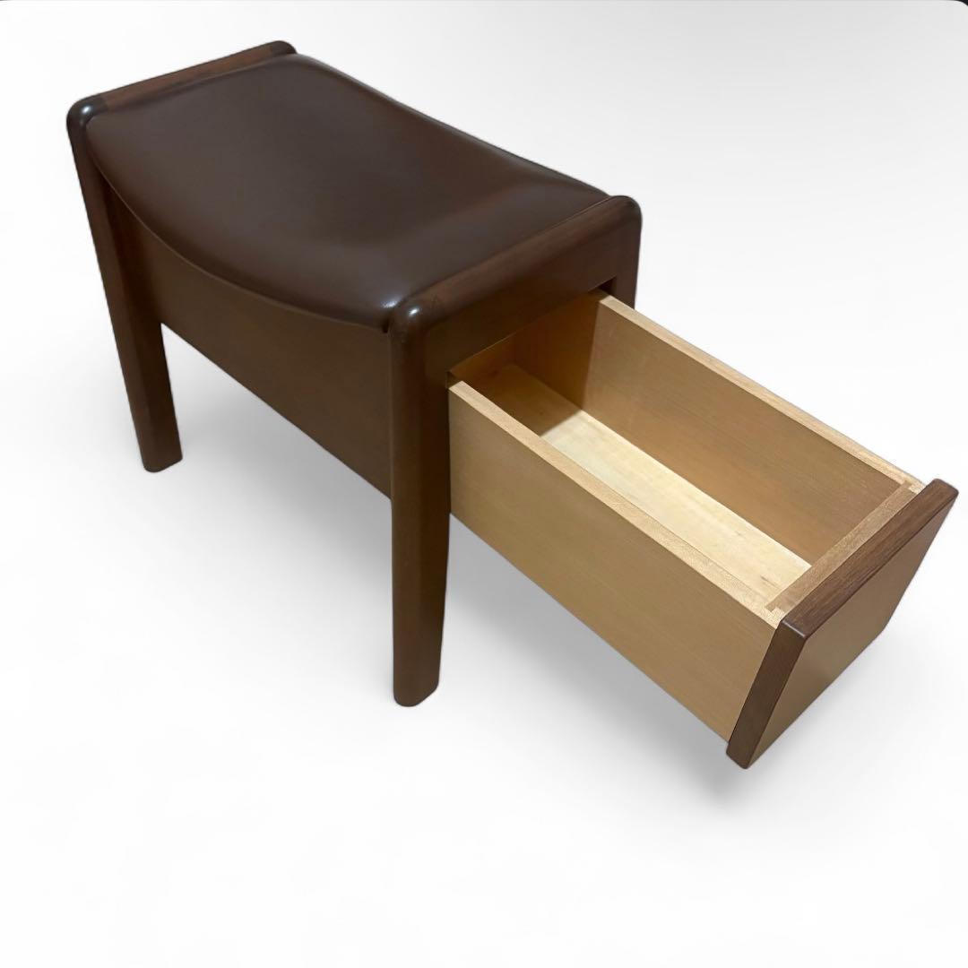 【美品】イスヤ工芸 引き出し付き玄関椅子 ブナ材 牛革張り 日本製