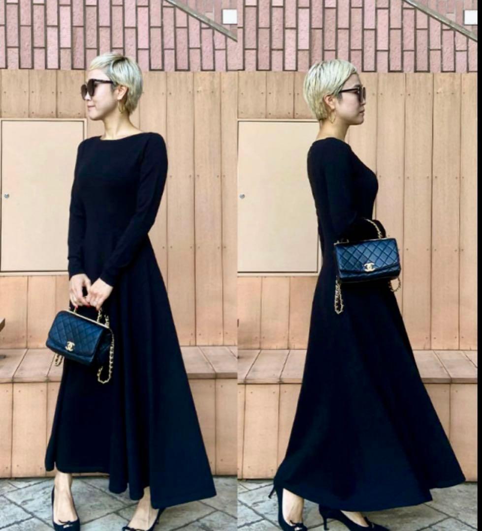 JENNE このデザイン 早い者勝ち ロングスリーブフレアニットワンピース L