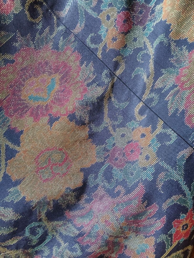 着物リメイク❀大島紬フレアーワンピース❀花柄ストール付き正絹ノースリーブ