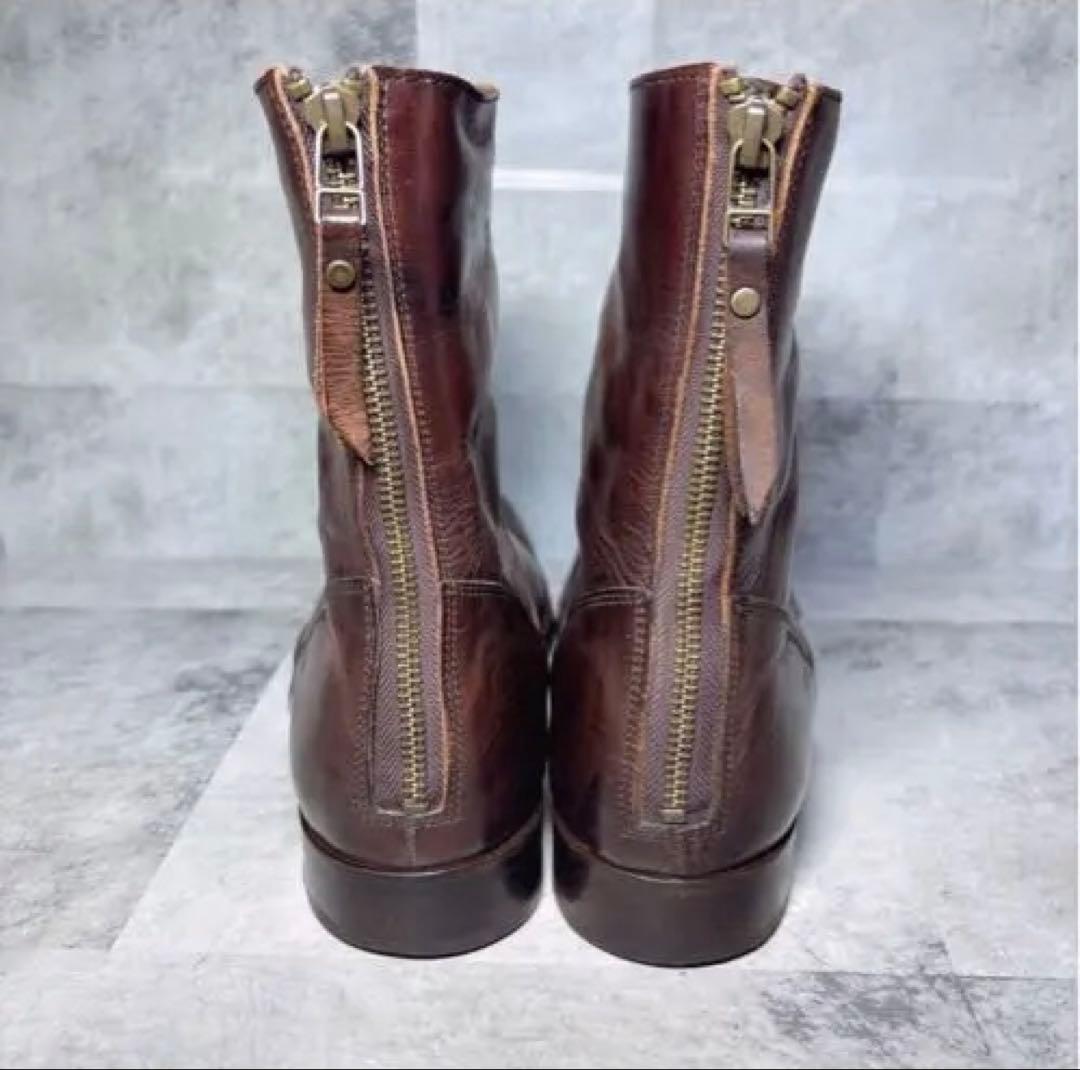 PADRONE パドローネ ショートブーツ 41 バックジップ 本革 ブラウン