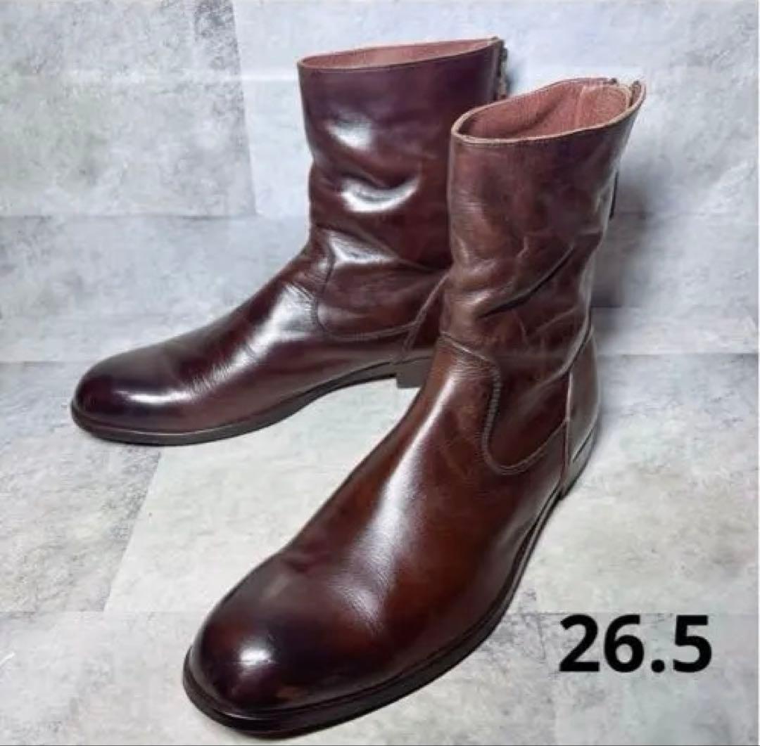 PADRONE パドローネ ショートブーツ 41 バックジップ 本革 ブラウン