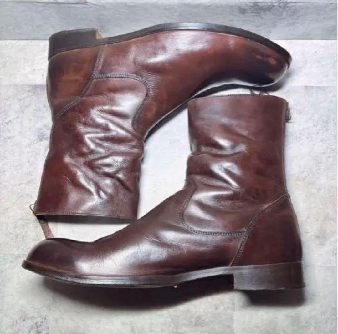 PADRONE パドローネ ショートブーツ 41 バックジップ 本革 ブラウン