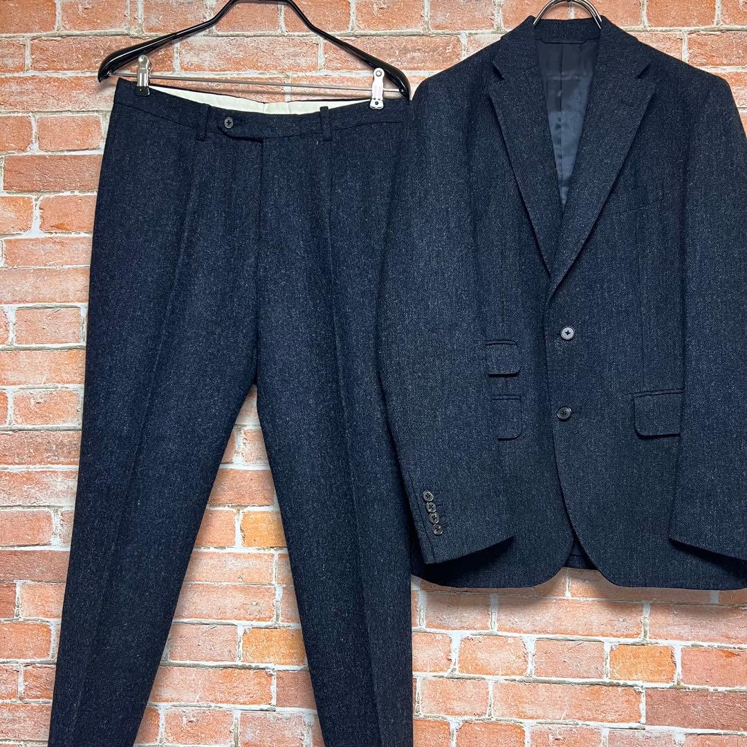 (希少)bishitto 英国製 MOON ツイードスーツセットアップ　紺色