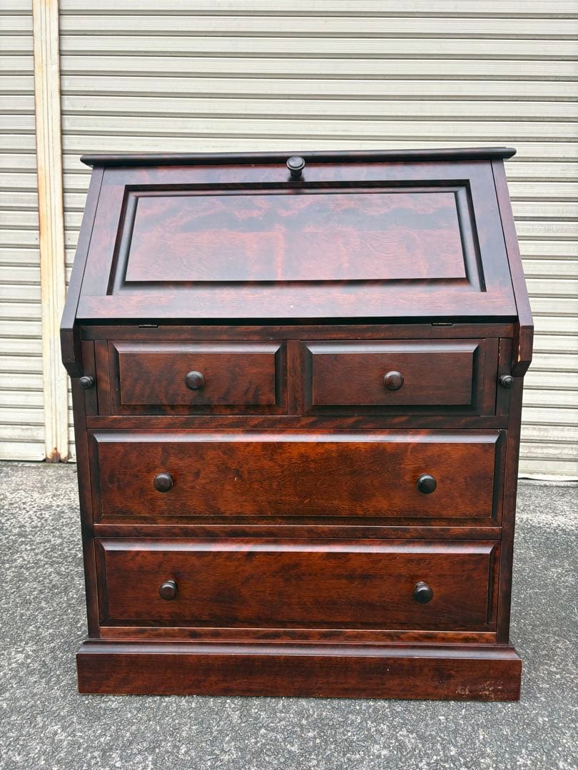 木製文机 ダークブラウン 4引き出し