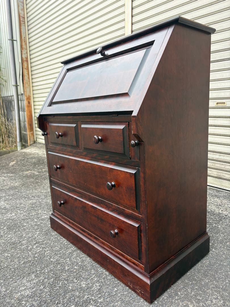 木製文机 ダークブラウン 4引き出し