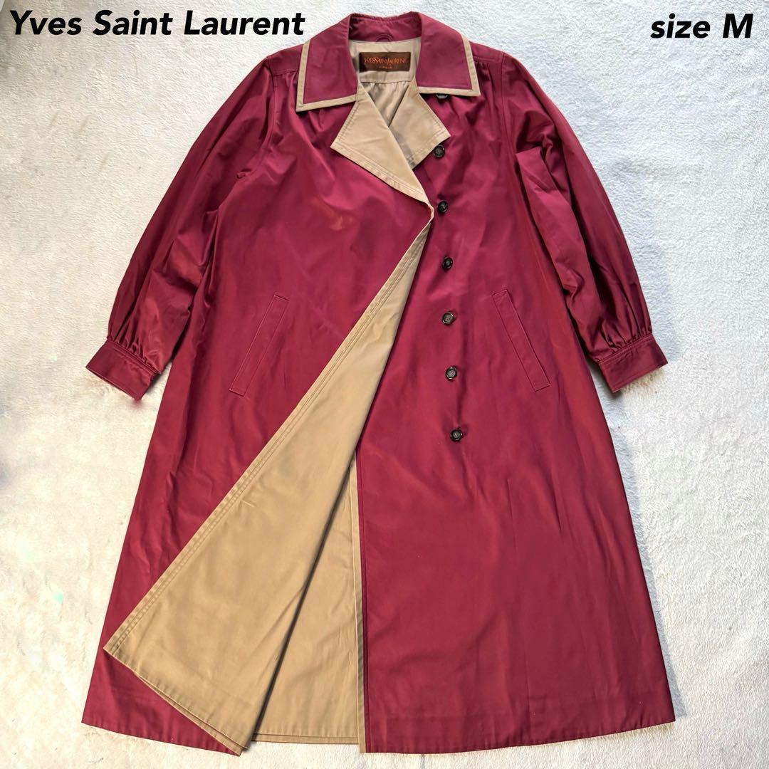極美品 希少 イヴサンローラン トレンチコート Aライン バイカラー レッド