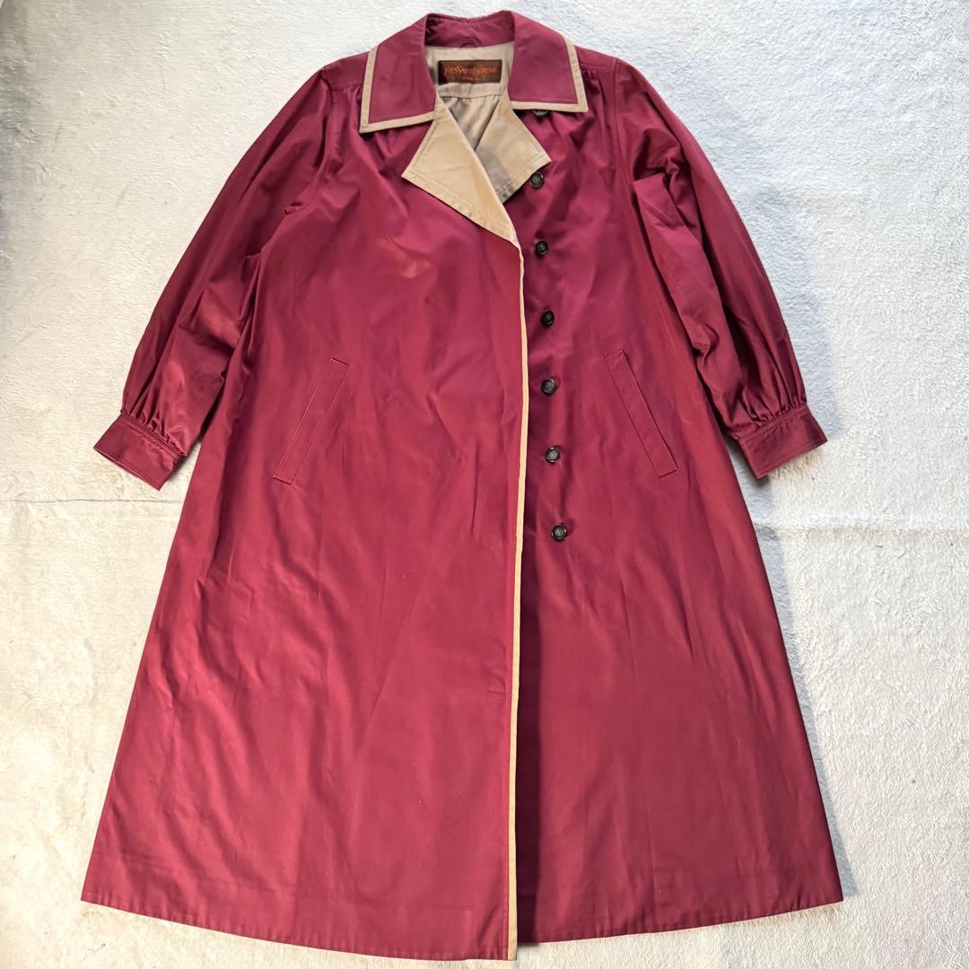 極美品 希少 イヴサンローラン トレンチコート Aライン バイカラー レッド