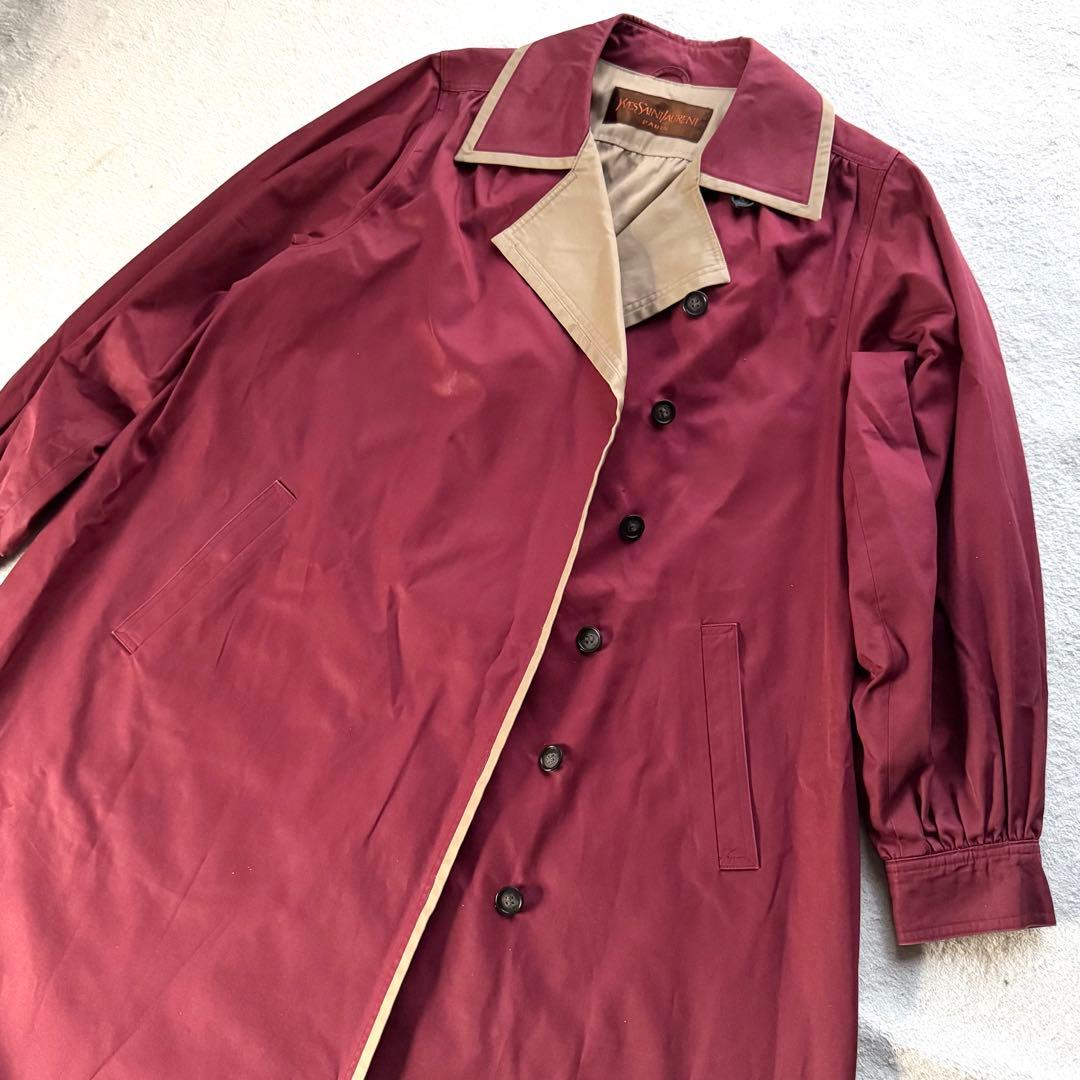 極美品 希少 イヴサンローラン トレンチコート Aライン バイカラー レッド