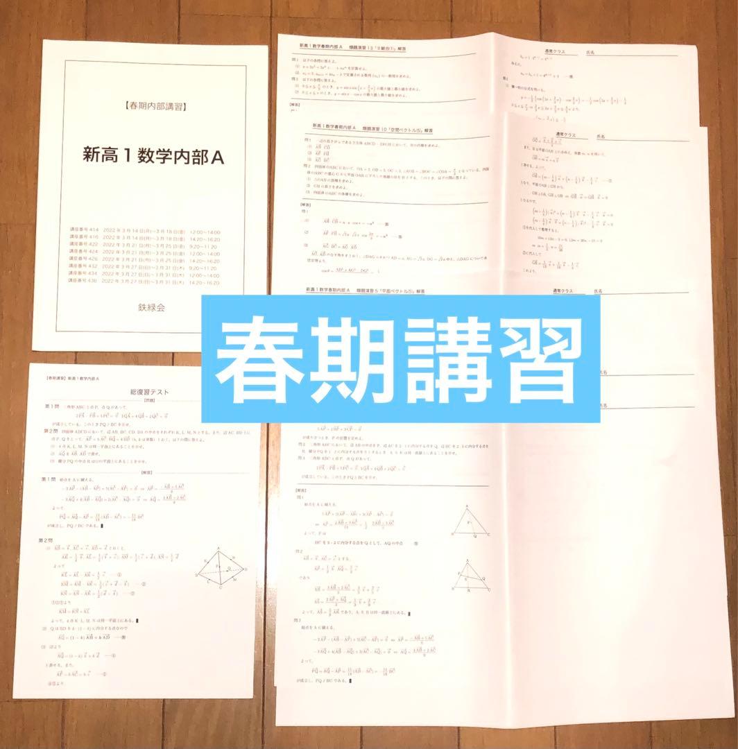 確認用【フル独学可】鉄緑会 高1 数学 発展講座I/II ノート　プリント　講習