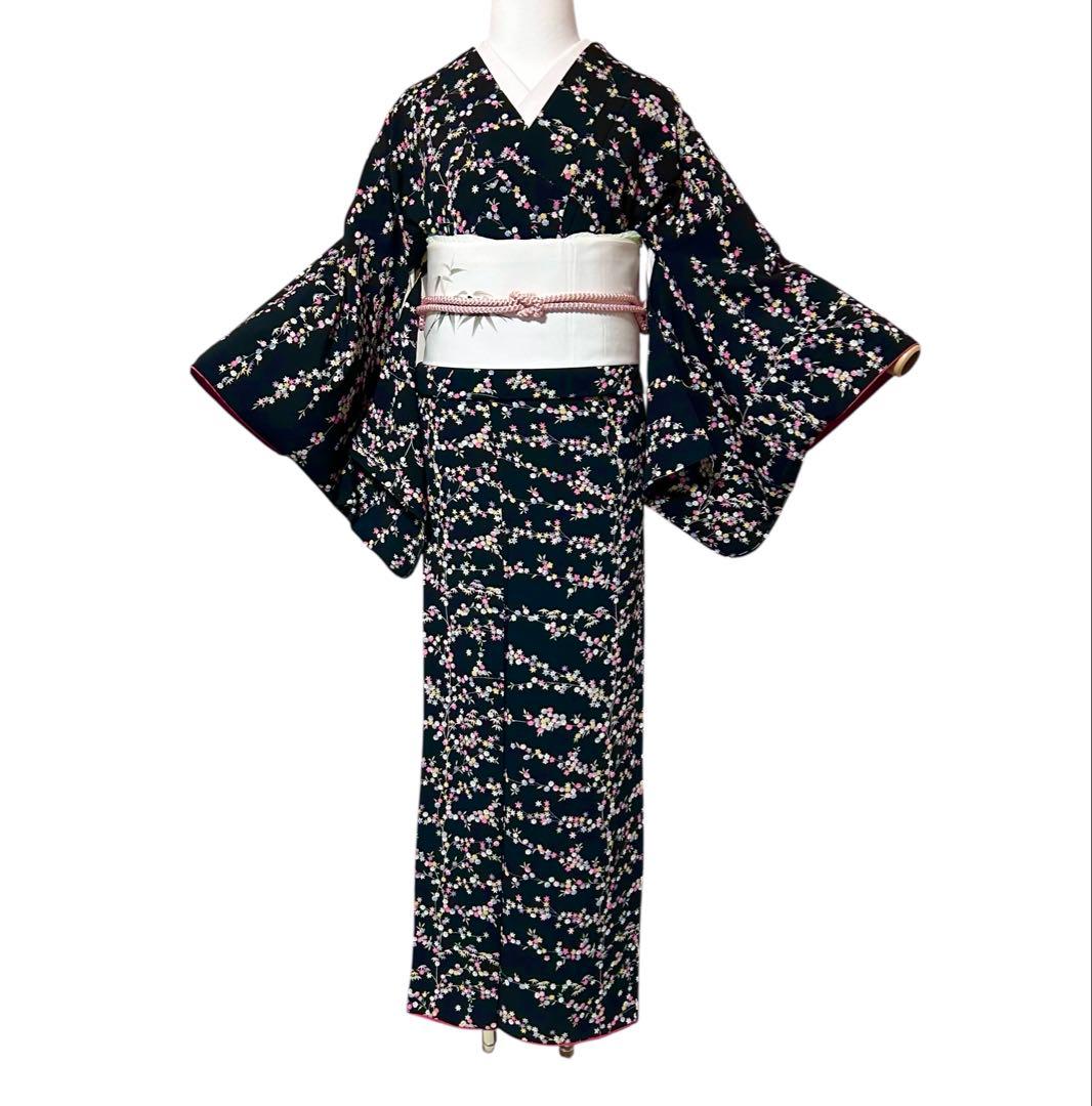 新品　美品　しつけ付き　袷　正絹　縮緬　友禅　型染め　小紋　フルセット　塩瀬