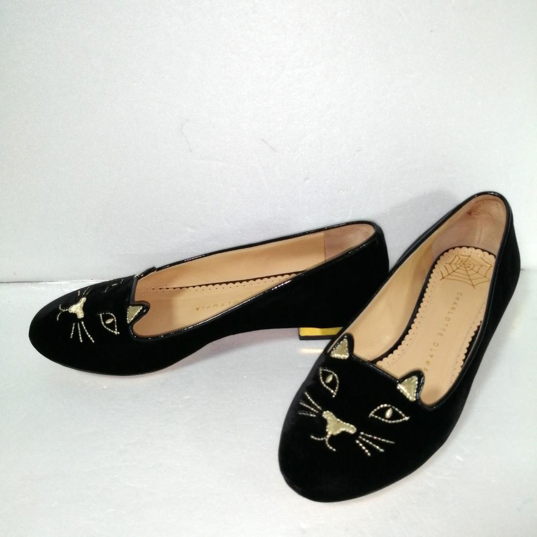 charlotte olympia フラットシューズ　ベロア　猫