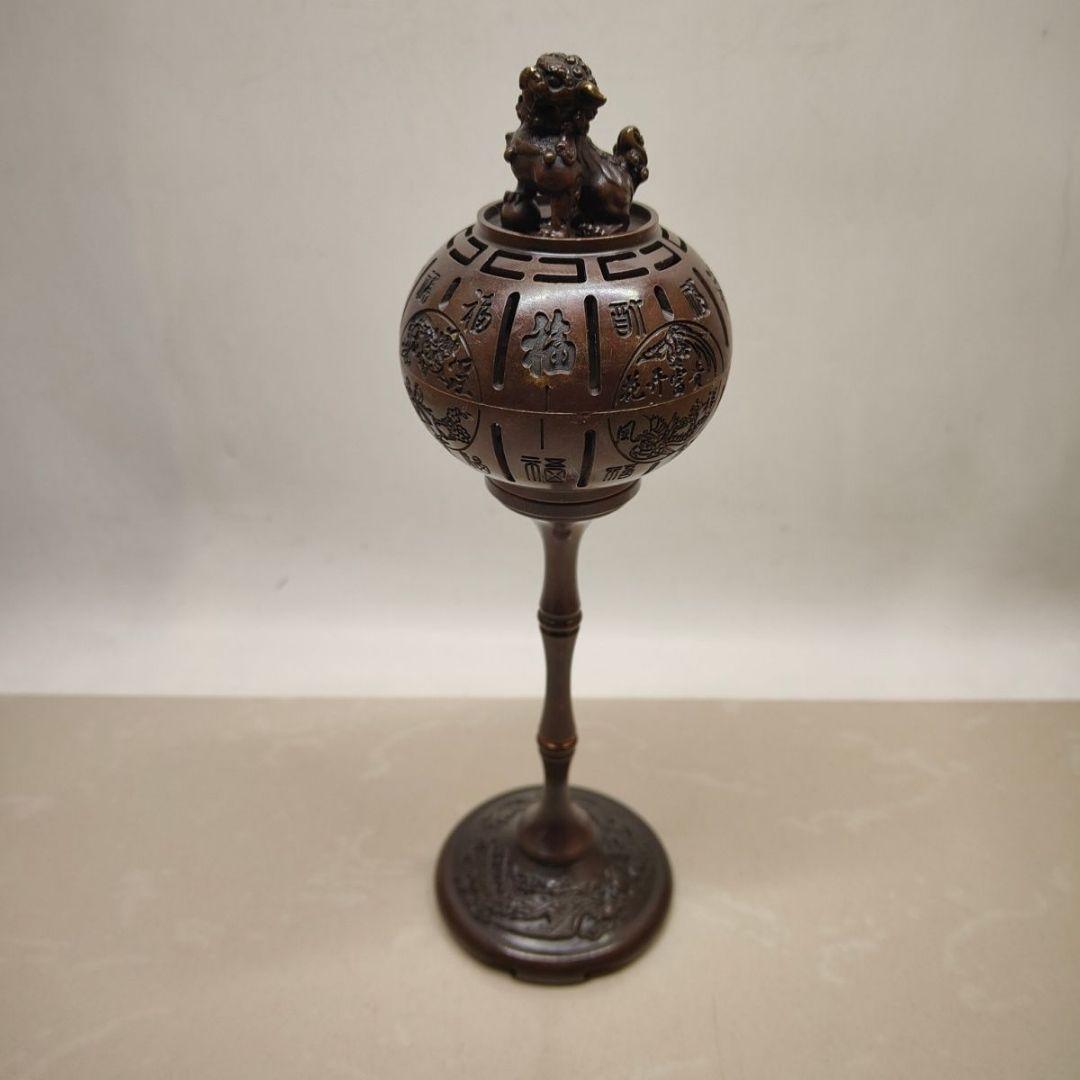 銅製 獅子灯籠炉 香炉 檀香炉 禅意 茶室薫香炉 香道具 装飾品 工芸品 置物