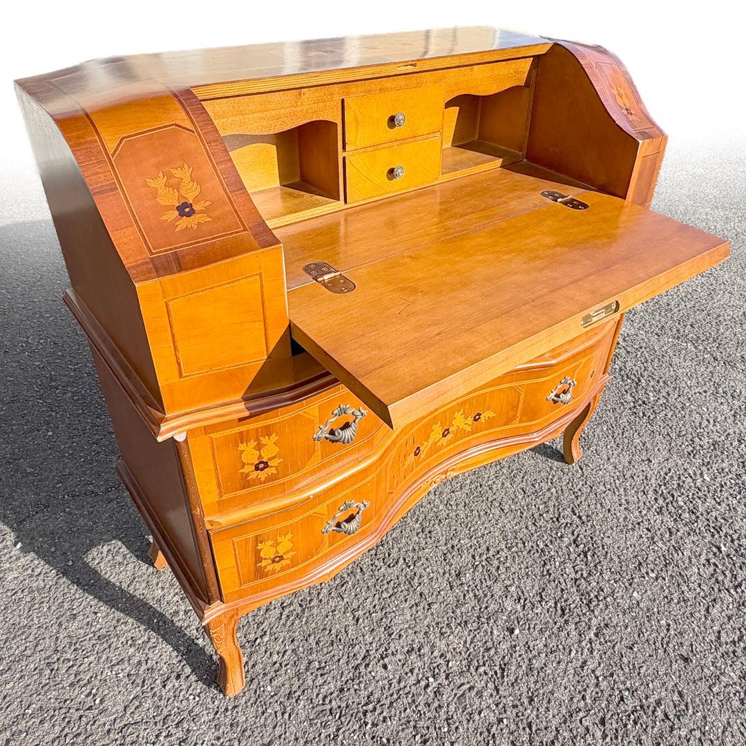 ライティングビューロー 猫脚 イタリア製 鍵付き 象嵌 アンティーク チェスト