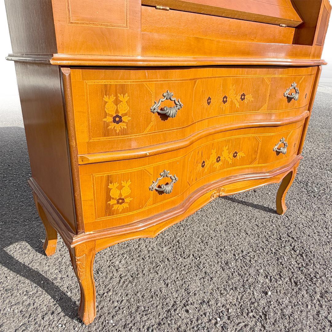 ライティングビューロー 猫脚 イタリア製 鍵付き 象嵌 アンティーク チェスト