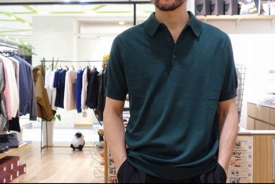 ジョンスメドレー　ポロシャツM　ボトルグリーン　シーアイランド・メリノ