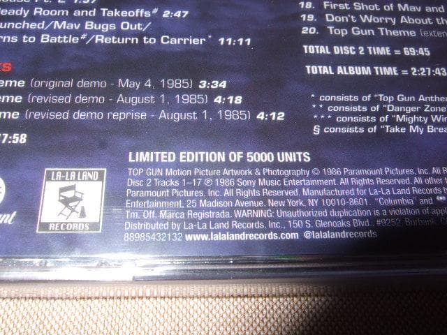 トップガン,5000枚限定,2枚組完全盤,サウンドトラック,輸入盤,新品未開封