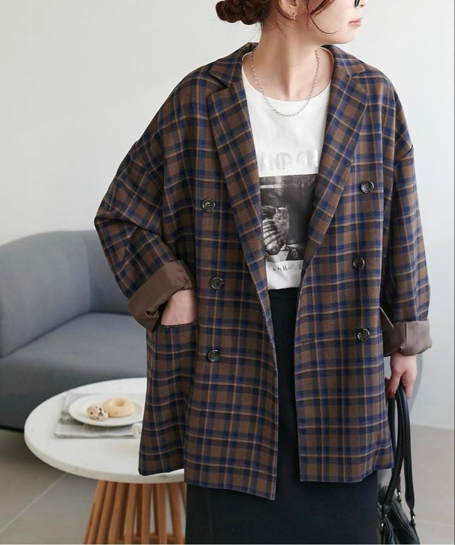 【タグ付き】 DISCOAT チェックWブレストジャコット　ユニセックス