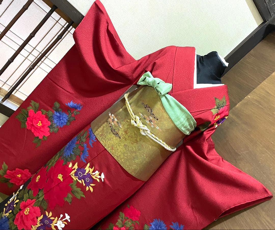 振袖フルセット6点サイズS〜M草花文　暈し染め　金彩　正絹