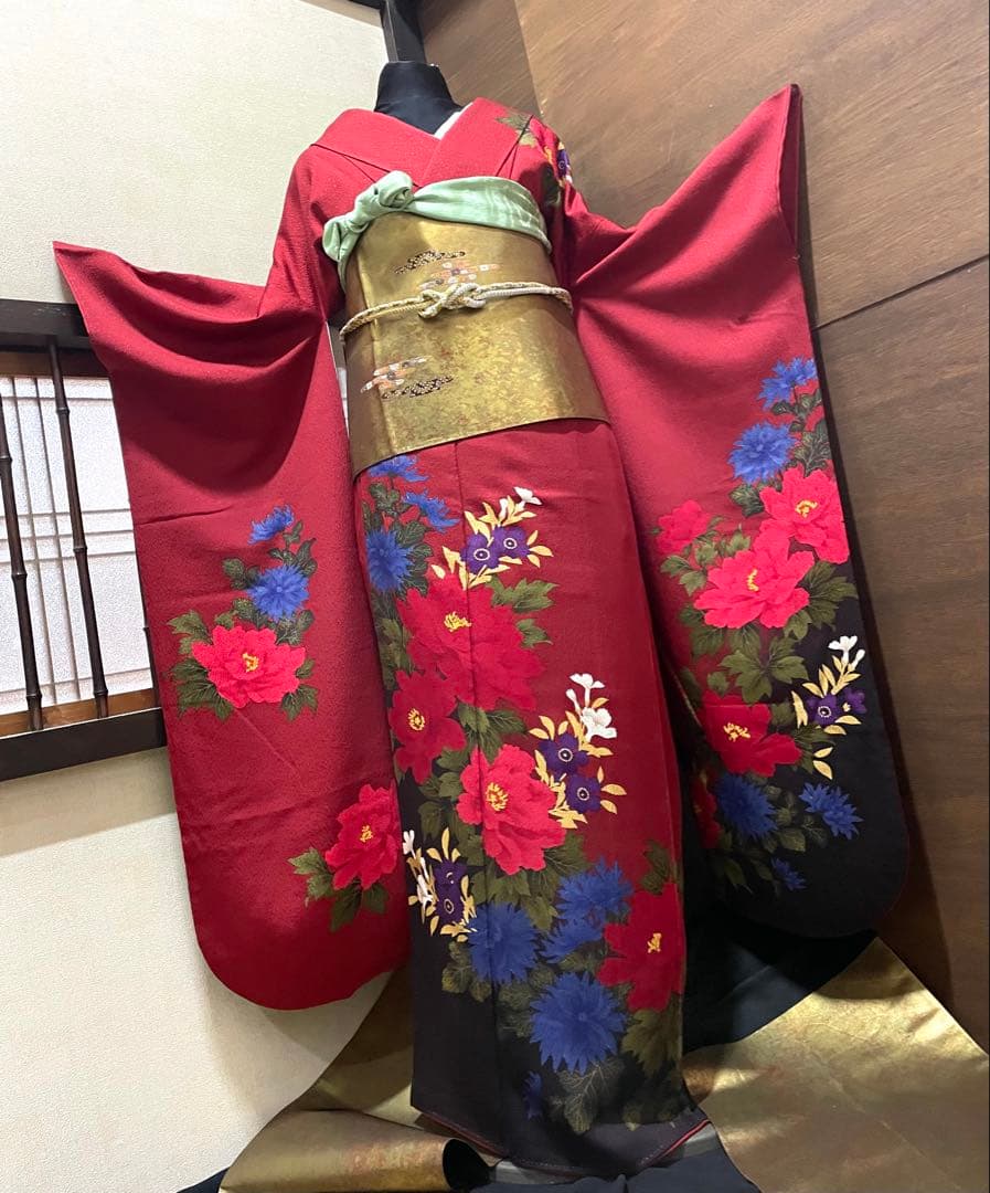 振袖フルセット6点サイズS〜M草花文　暈し染め　金彩　正絹