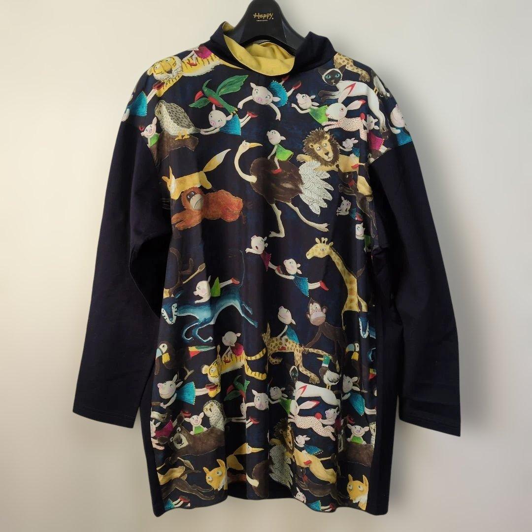 99mamaです。オレボレブラ♥️ぶたさんカラフル動物プリントネイビー