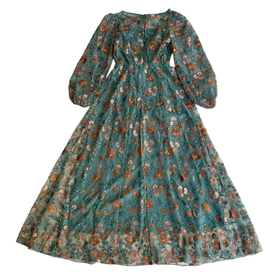 Kastane オケージョン ドレス 結婚式 ワンピース　グリーン　花柄　M